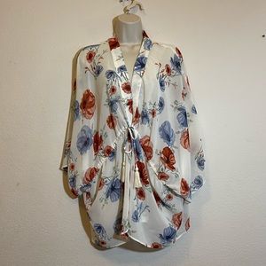 Lucky Brand Floral Kimono Top White